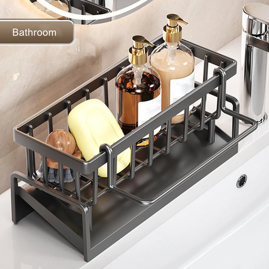 Kitchen Sink Caddy Organizer – Sponge Holder with Drain Tray