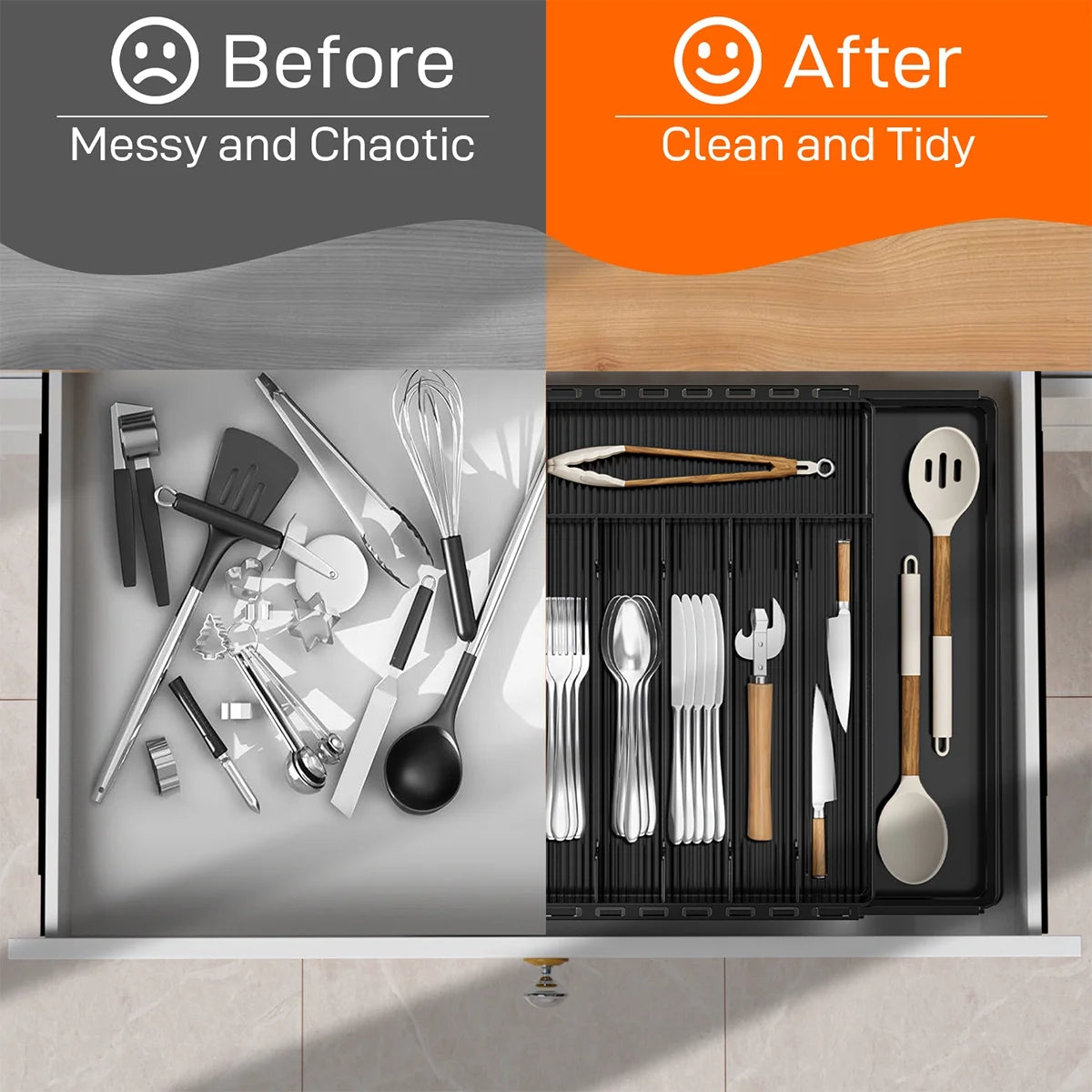 Expandable Kitchen Drawer Organizer for Utensils – Adjustable Cutlery Storage Tray