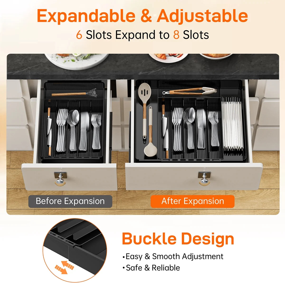 Expandable Kitchen Drawer Organizer for Utensils – Adjustable Cutlery Storage Tray