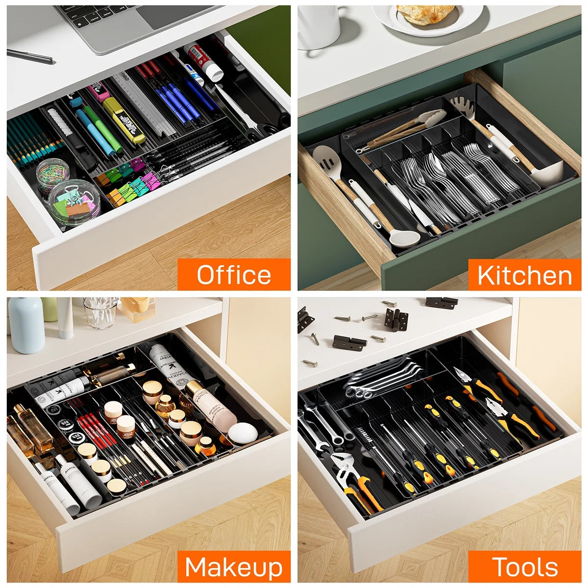 Expandable Kitchen Drawer Organizer for Utensils – Adjustable Cutlery Storage Tray