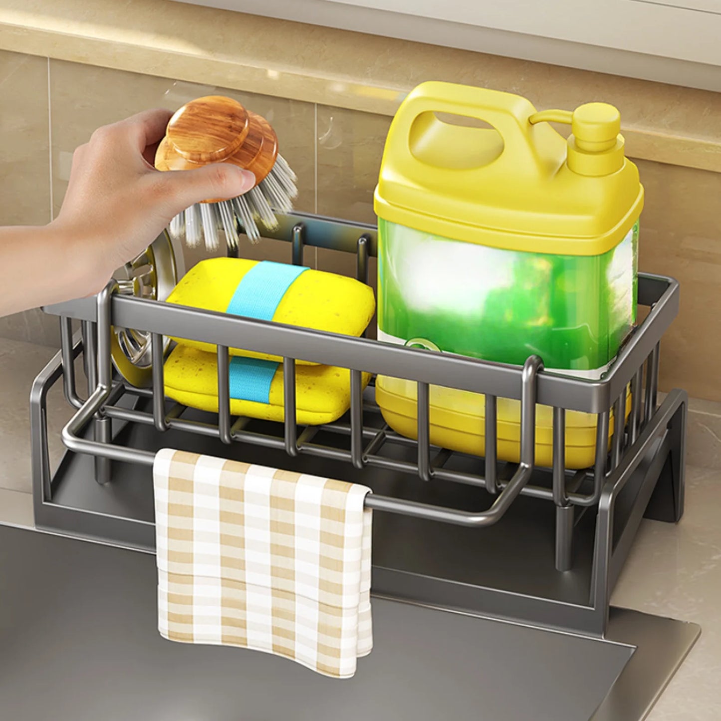 Kitchen Sink Caddy Organizer – Sponge Holder with Drain Tray