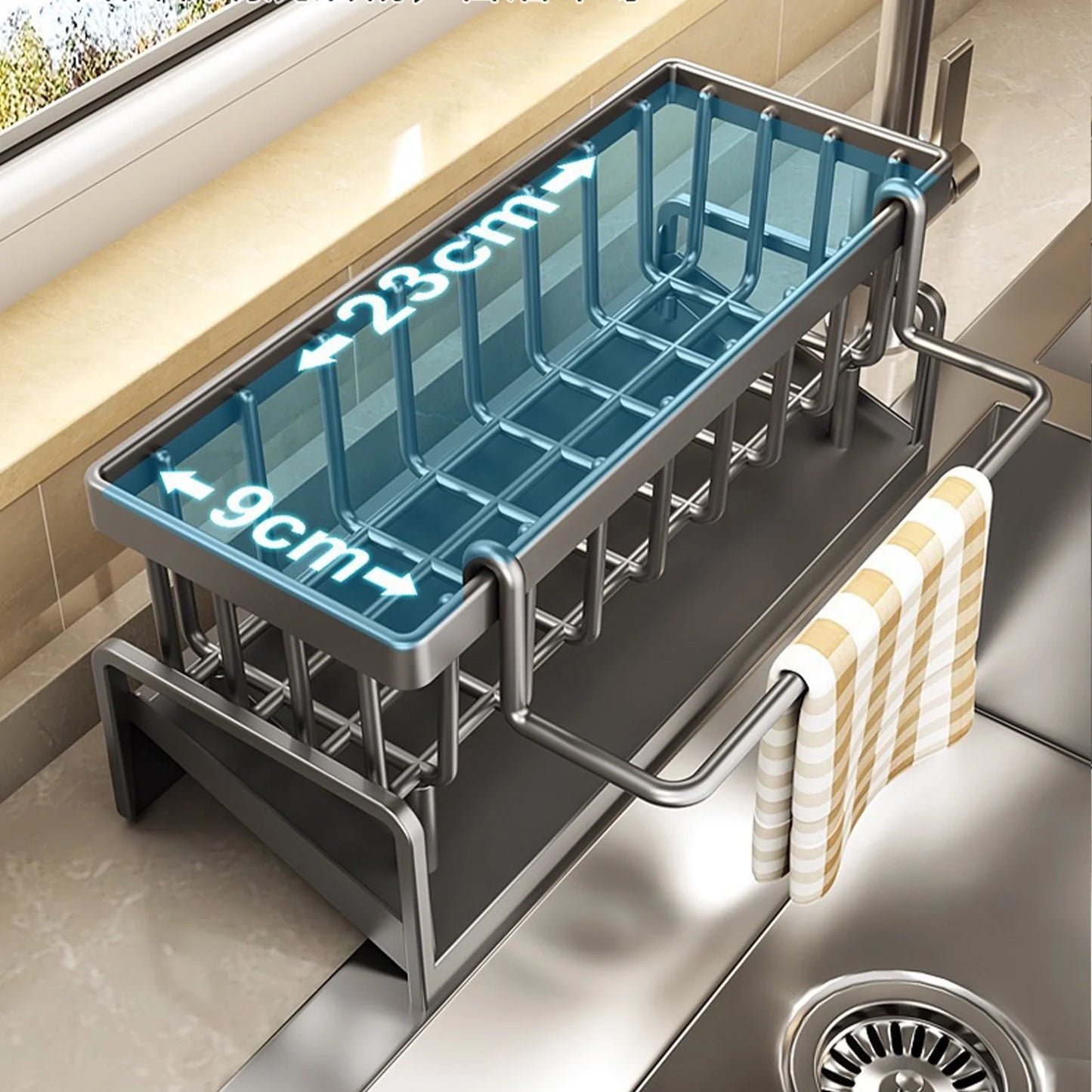 Kitchen Sink Caddy Organizer – Sponge Holder with Drain Tray