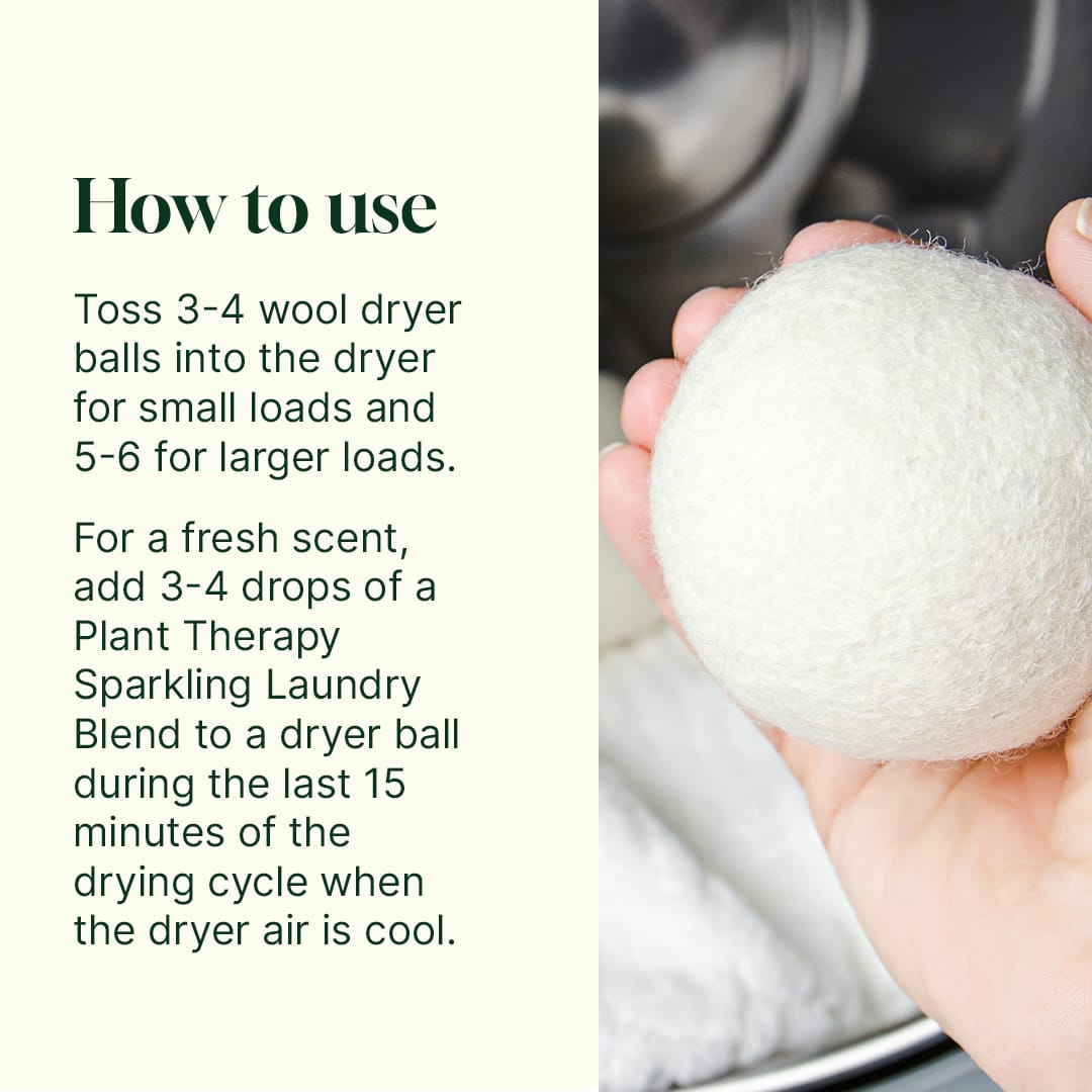 Plant Therapy Wool Dryer Balls 6-Pack | 100% New Zealand Wool | Natural Fabric Softener | Eco-Friendly Reusable Laundry Essential